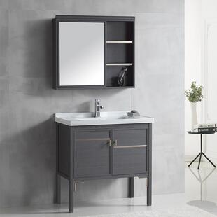 新款中式加厚太空铝落地浴室柜组合套装开陶瓷柜镜一体合式盆