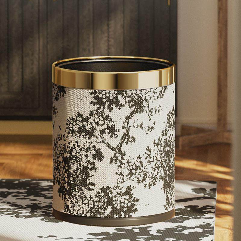 新品繁花杨梅树皮革垃圾筒中式垃圾桶家用容量加厚双层风大高级感