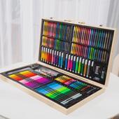 木盒画笔绘画套装 画画工具箱水彩笔彩铅油画棒蜡笔男女孩生日礼品