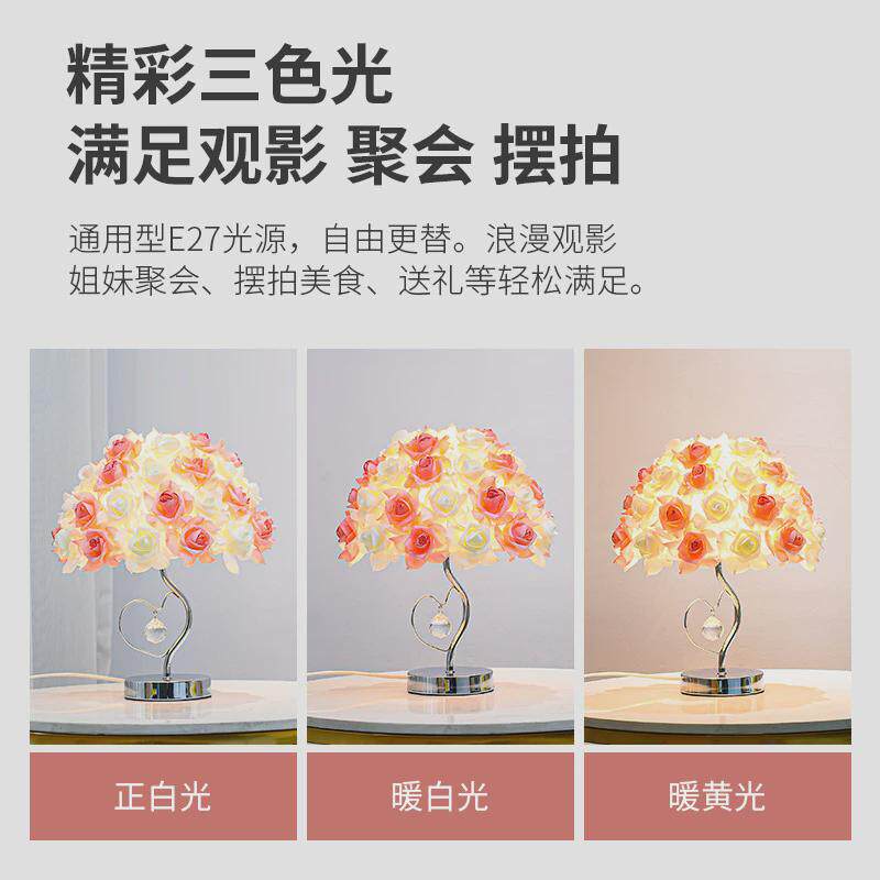 玫瑰花水晶台灯卧室床头灯创意婚庆婚房夜灯简约温馨装饰网红台灯