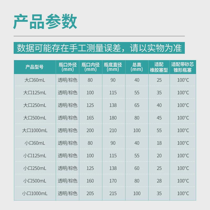 湘玻厂家供应广口透明棕色分装加厚透明细口磨磨砂玻璃口口试剂瓶