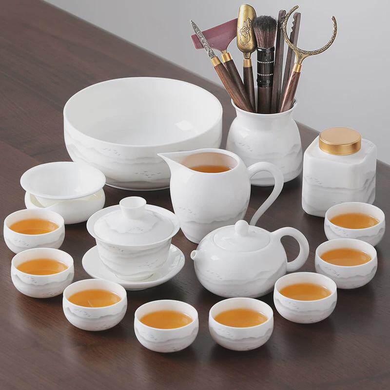 羊脂玉茶具套装办公整套家用白瓷泡茶壶陶瓷高档功夫茶具茶盘套装