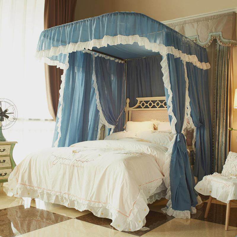 gju82022轻奢亚麻风民宿家用1.8m床u型蚊帐导轨升降拉绳双轨道床