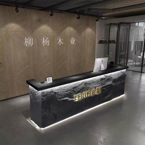 热销个性吧台仿古石前台皮民宿接待台转角大气复古收银台艺术柜台