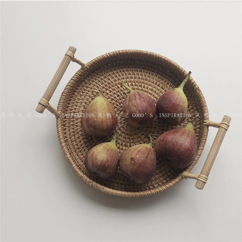 日式ins手工藤编织双耳圆形托盘水果面包盘野餐杂物收纳美食摆拍,餐饮具,果盆/果盘/果篮,淘宝优惠券,粉丝福利购,淘宝优惠卷