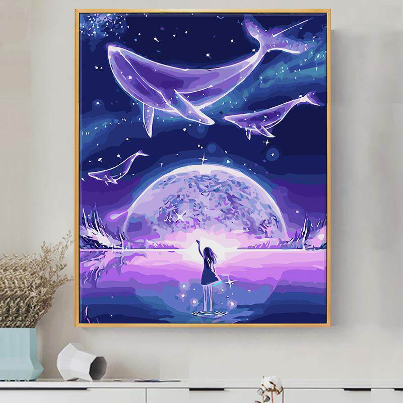 q683diy数字油彩画水彩填充填色解闷手工画画定制涂色油画装