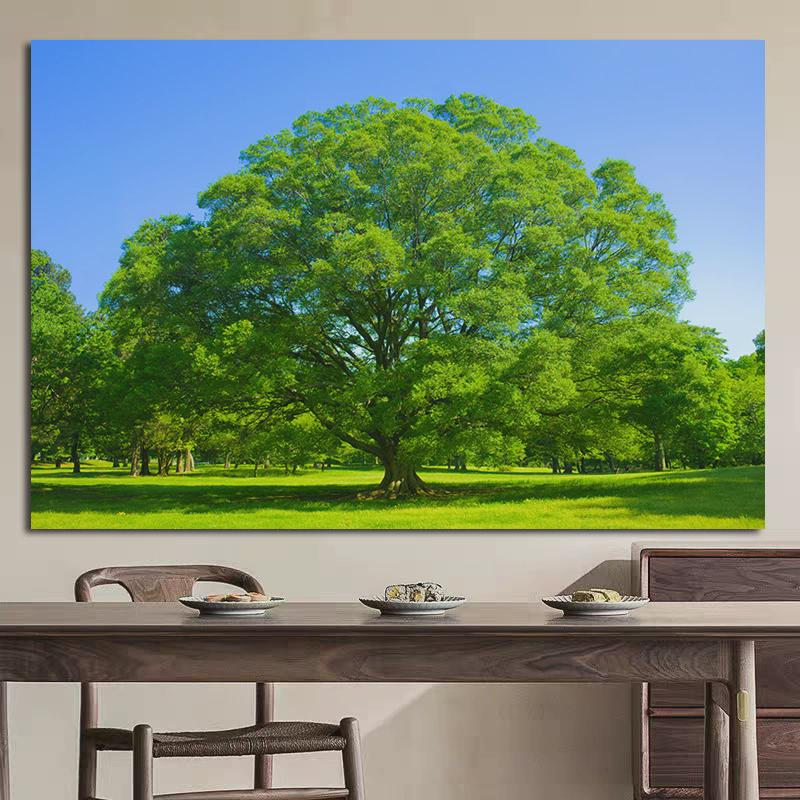绿色大树树木装饰画大自然蓝天白云风景贴画客厅玄关壁画宿舍壁纸图片