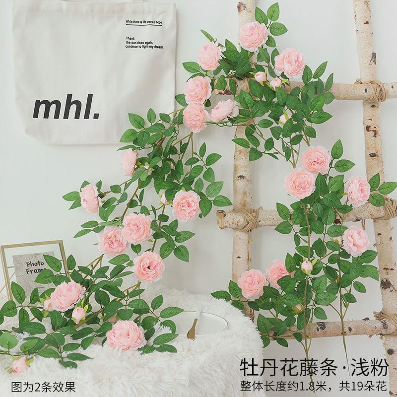 客厅藤条塑料暖气缠绕玫瑰花藤蔓真空调藤假花装饰管道遮挡高档