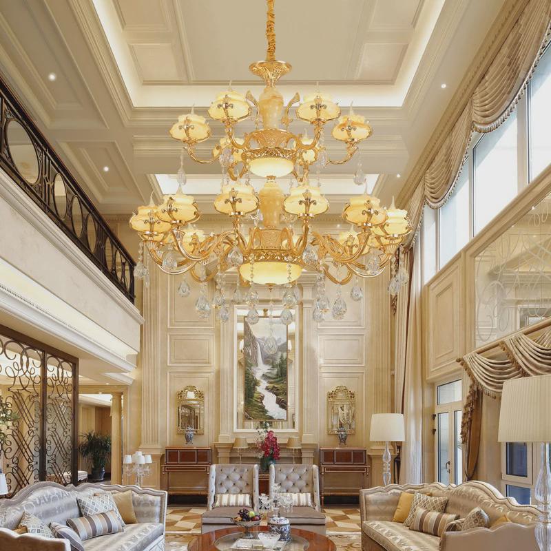 热销欧式复式楼水晶大吊灯挑空楼中楼三层四层别墅客厅酒店楼梯长