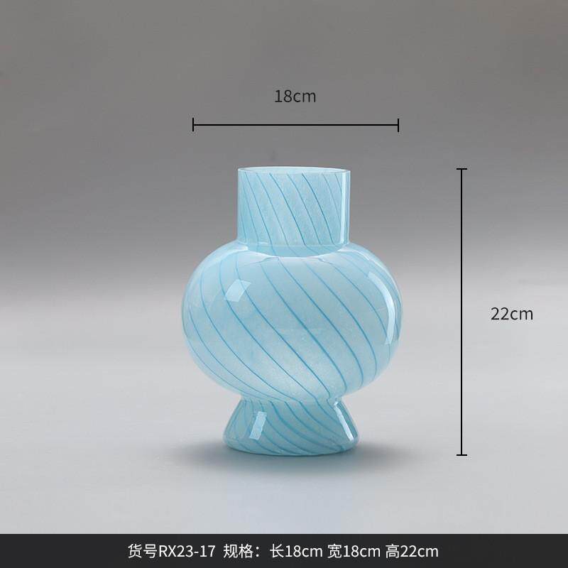 博家居家居蓝色条纹葫芦水培玻璃花瓶摆件西软装样板间装饰花器