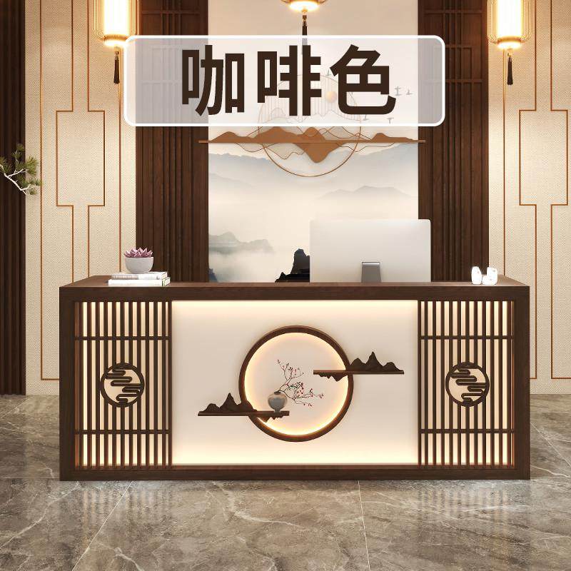新中式复古养生餐厅酒店茶楼实木收银台吧台馆前台接待台服装柜台
