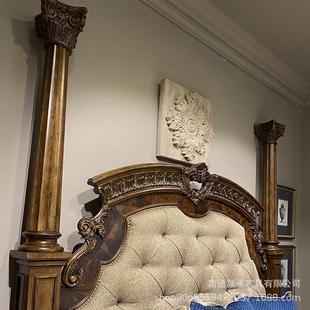 美式 复古做旧1.8米双人床 art罗马柱实木床北欧轻奢雕花婚床法式