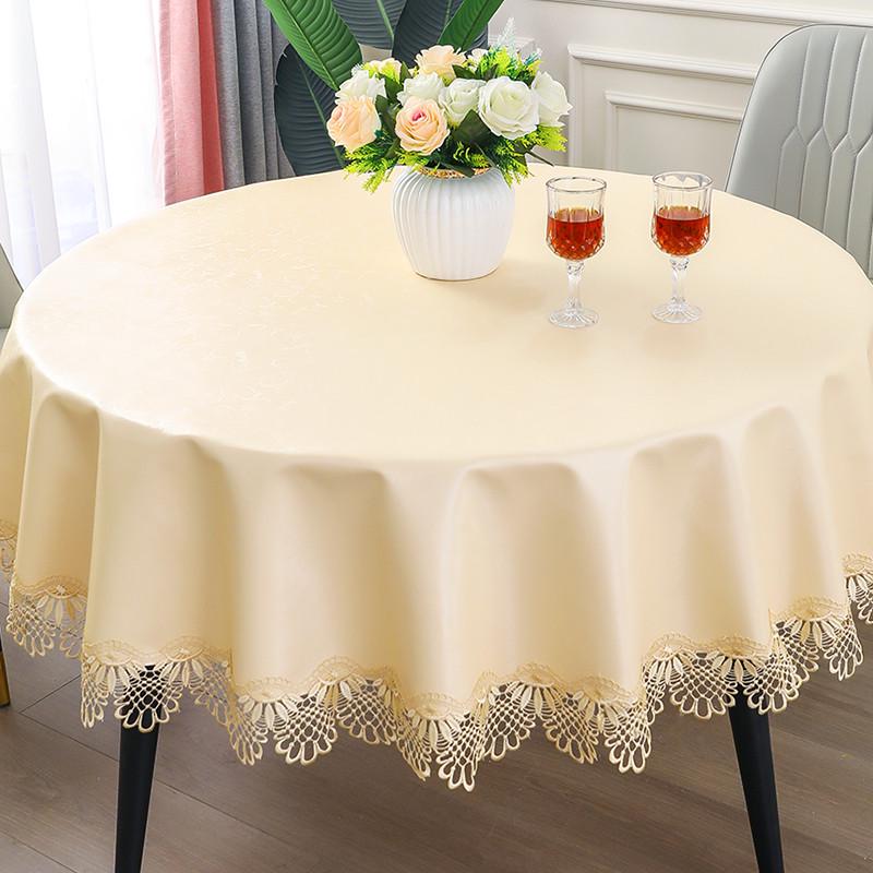 1vpr圆桌桌布免洗防油防水大圆桌子小餐桌布蕾丝新款2024圆形转盘