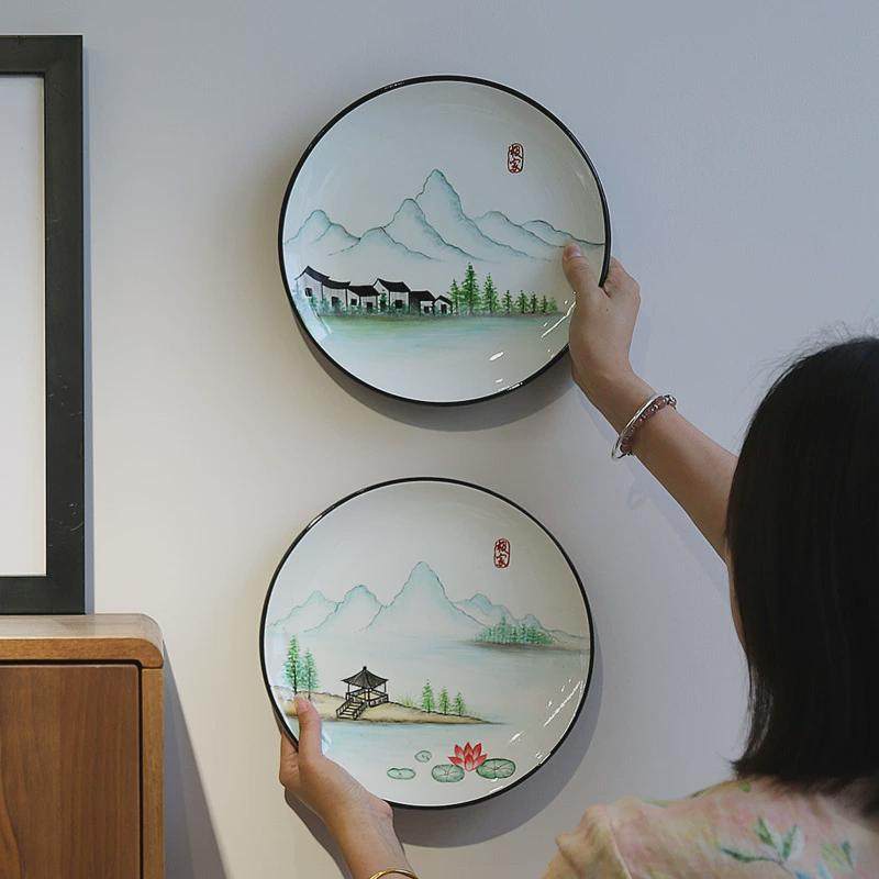 热销新中式陶瓷摆盘电视柜摆件工艺盘玄关装饰坐盘酒店软装样板间,特色手工艺,青花瓷,淘宝优惠券,粉丝福利购,淘宝优惠卷