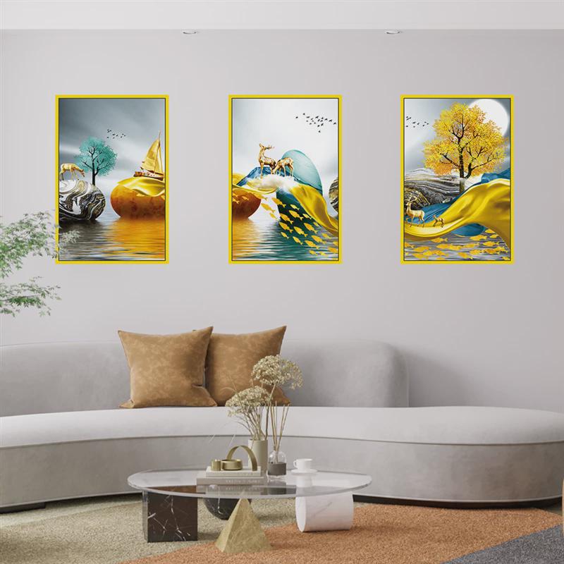 轻奢北欧款三联贴画餐厅楼梯装饰画宾馆餐厅墙面自粘贴画图片