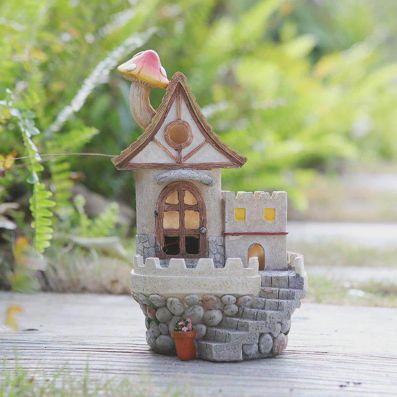 小夜灯太阳能树脂小房子树屋花园摆件庭院装饰布置杂货阳台园艺