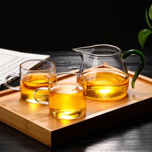 公道杯玻璃高硼硅分茶器一体茶具茶漏套装禾器茶海彩把公杯分茶器
