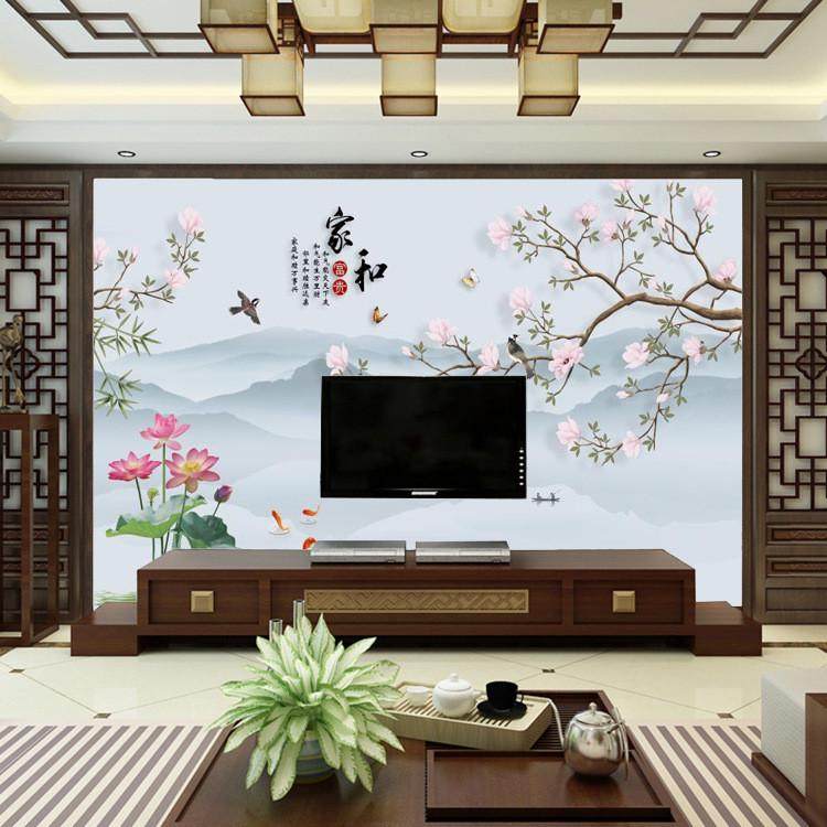 办公室山水田园风景宣绒布墙纸艺术壁布电视背景墙新中式壁画墙布