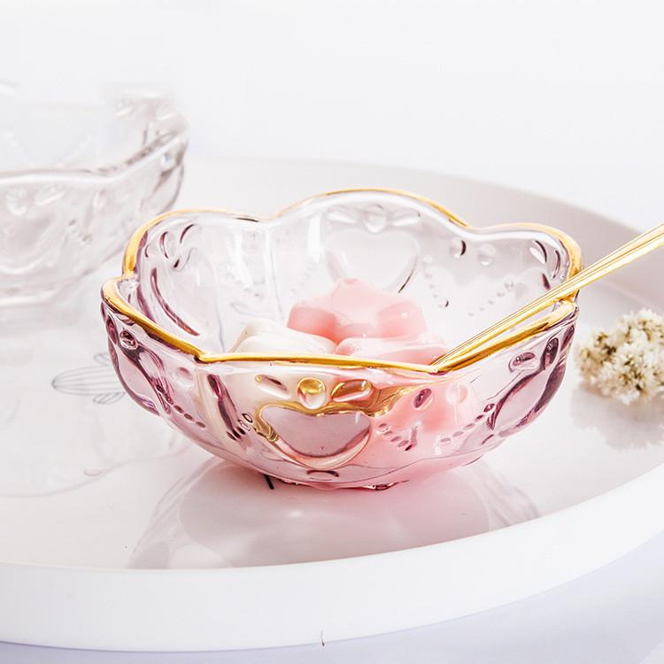 日式创意金边玻璃碗浮雕甜品碗燕窝碗糖水汤碗汤盅家用雪糕沙拉碗