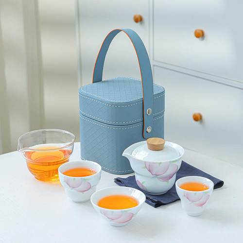 旅行茶具户外快客杯陶瓷功夫茶具露营泡茶壶茶杯随身盖碗便携茶具