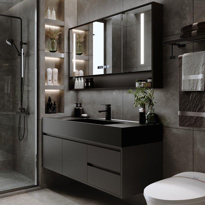 热销智能浴室柜组合现代盆一体微晶石洗脸洗手台池盆卫生间台盆洗