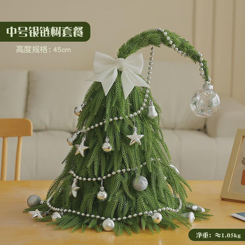 迷你仿真加密桌面蝴蝶结布置脖圣诞树发光圣诞树摆件圣诞树歪现货