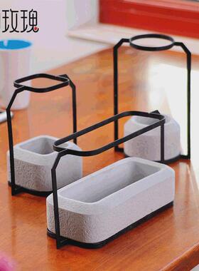 现代简约多肉花盆铁艺装饰桌边摆件花盆工艺品水泥插花框架器