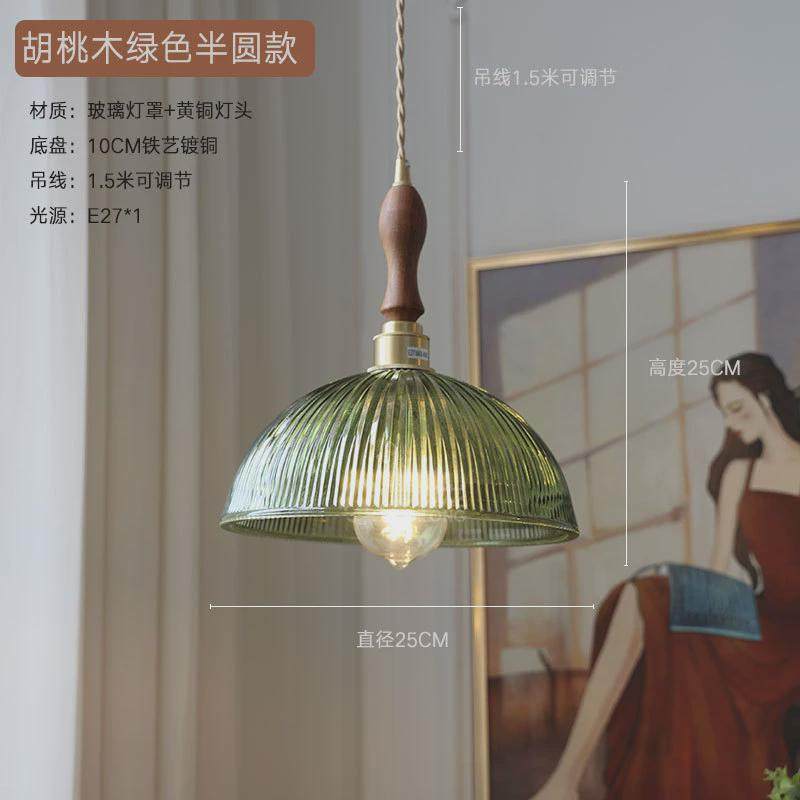 黄铜餐餐厅吊灯北欧复古玻璃桌灯木艺日式吧台吊灯民宿饭厅岛台灯