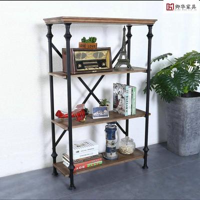 北欧置物架落地实木板书架美式复古展示架客厅隔板收纳架铁艺多层