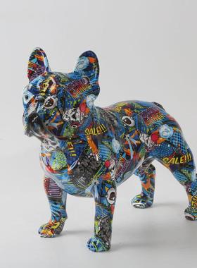 创意彩色工艺品摆件树脂斗牛犬客厅办公室玄关桌面家居软装装饰
