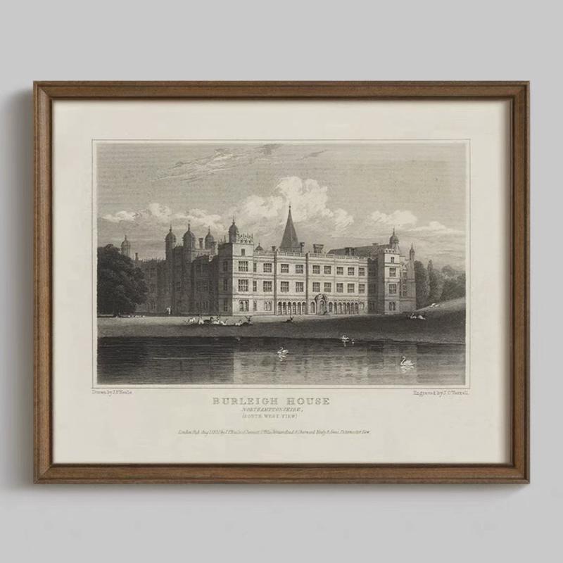 法式复古欧式城堡庄园挂画美式中古风客厅建筑走廊书房卧室装饰画