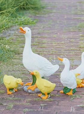 户外仿真动物鸭子白摆件鸭模型树脂工艺假山水池造景庭院花园装饰