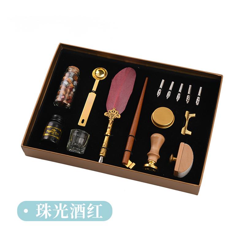 学生英文羽毛笔笔套装复古书法创意开学季蘸水笔印章美术绘画钢笔