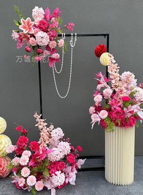 婚礼庆典活动装饰布置订婚宴花排迎宾区婚庆仿真花艺拱门美陈橱窗