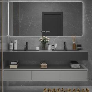 板定制】岩【无缝陶瓷盆一体盆浴室柜组合洗漱洗脸洗手台双盆厂家