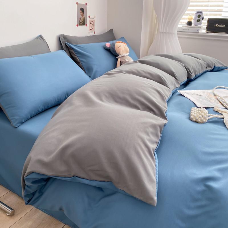6b76纯色一体带被子四件套被套加厚被芯单双人五件宿舍床单三件套