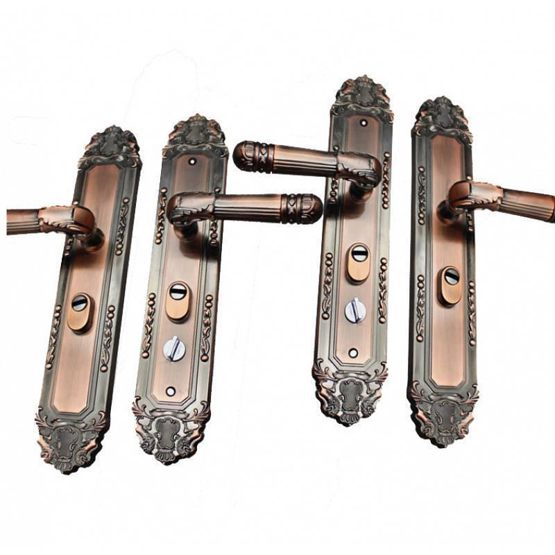 红防盗门锁古铜复古大门面板把手双开门把手面板加厚铝合金门拉手