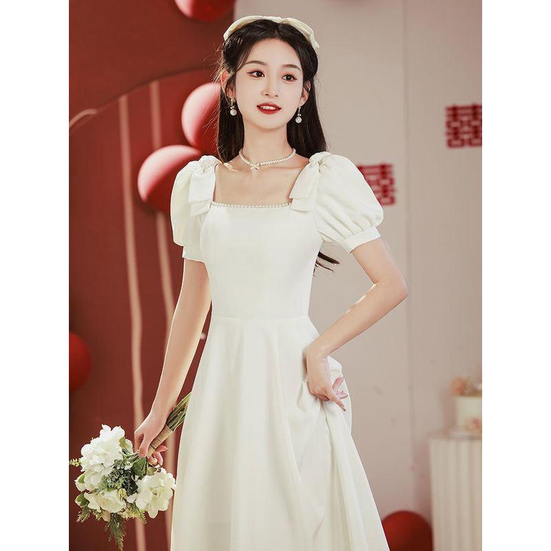 新品白色领证登记小晚礼服女法式订婚连衣裙平时可穿夏季小白裙轻