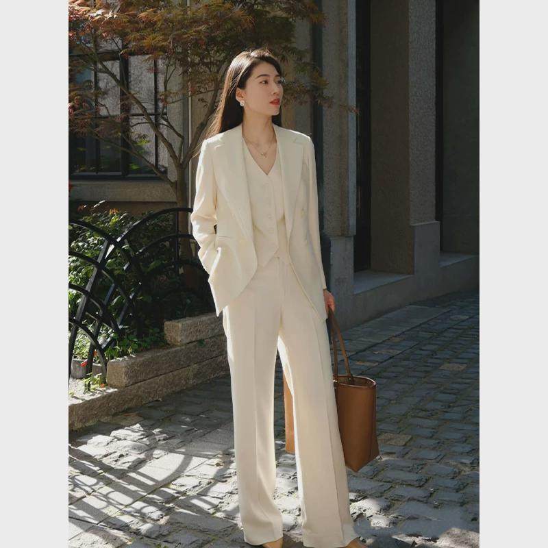 春秋新款月光白职业商务气质马甲三件套休闲阔腿裤套装女,女装/女士精品,西装,淘宝优惠券,粉丝福利购,淘宝优惠卷