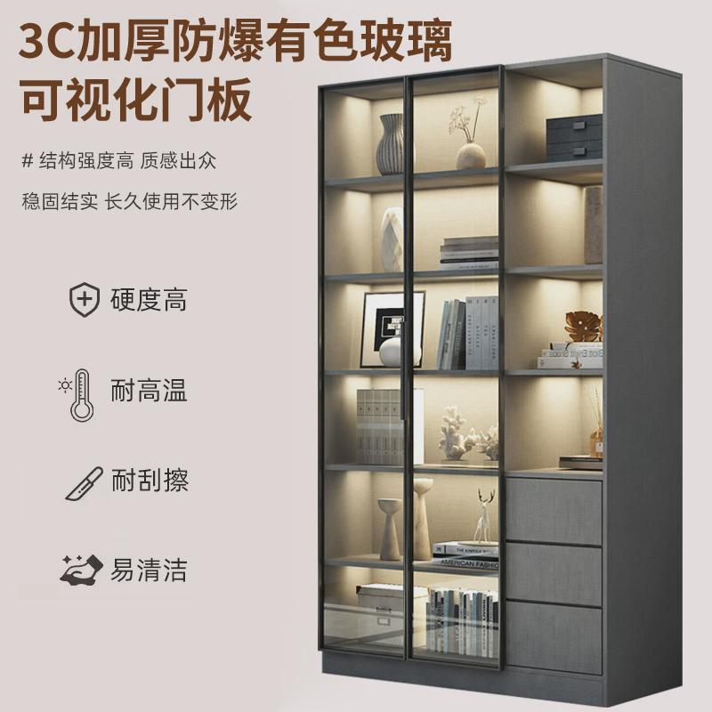 书橱防尘玻璃门收纳柜轻奢客厅落地靠墙书柜书架简约现代展示新品