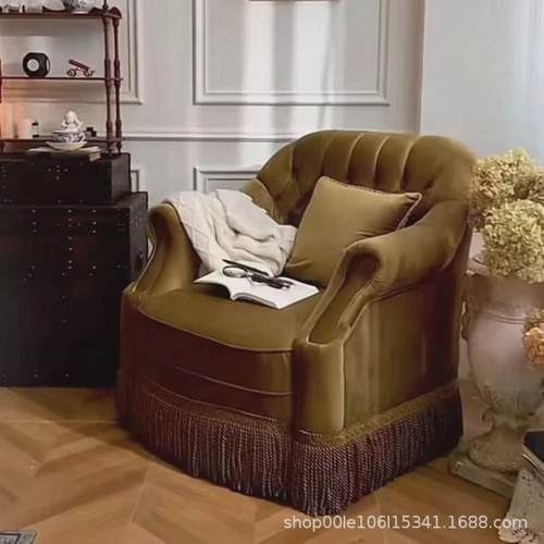 复古中古家用法式客厅民宿酒店卧室阳台美式家具布艺单人休闲沙发