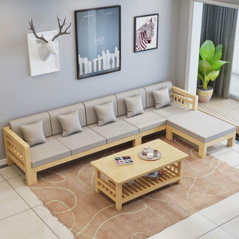 现代简约客厅组合小户型全实木沙发转角贵妃l型松木沙发三人中式