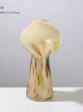 高级彩色玻璃花瓶中古芬顿奶黄色创意琉璃客厅茶几家居插花装饰
