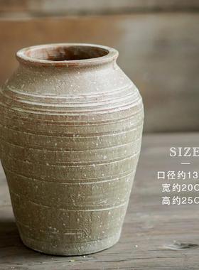 手工装饰烘烤复古双耳土罐陶瓷花瓶客厅落地现粗陶花器插花花瓶