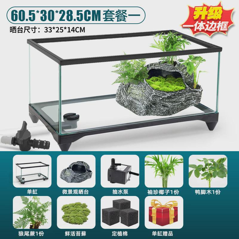 玻璃乌龟缸家用客厅养龟新款生态鱼缸饲养箱桌面造景小别墅带晒台