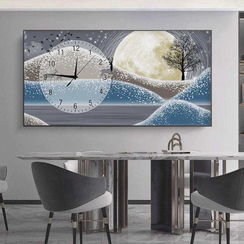 现代轻奢电表箱装饰画带钟表2024款遮挡挂画餐桌配电箱大尺寸客厅