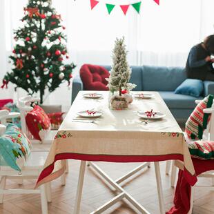 圣诞桌布 棉麻质感餐桌氛围装饰新年盖巾客厅茶几桌巾