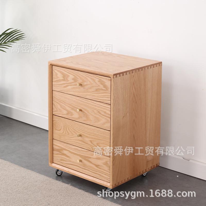 简约可移动文件柜书桌边柜木质办公室收纳柜四抽带轮子落地资料柜