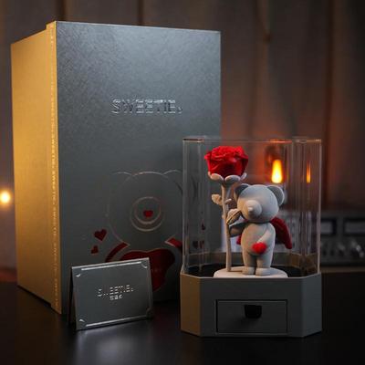 永生花亚克力礼盒520情人节生日礼物送女生真花玫瑰花熊干花成品