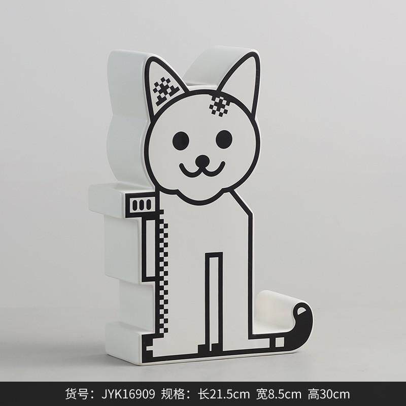 招财猫动物创意异形家居装饰品陶瓷花瓶花器摆件高档轻奢软装彩绘